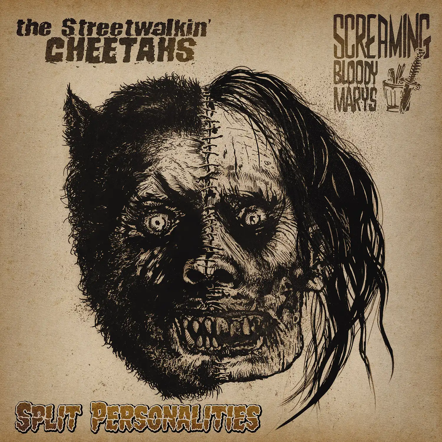 Split Personalities – The Streetwalkin' Cheetahs and Screaming Bloody Marys split album cover
